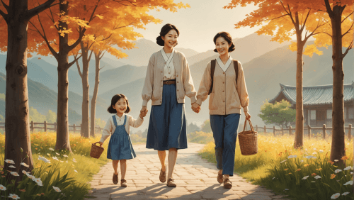 한부모 가족 엄마와 여자아이 두명