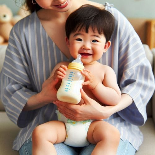 귀여운 아기가 분유먹는 모습