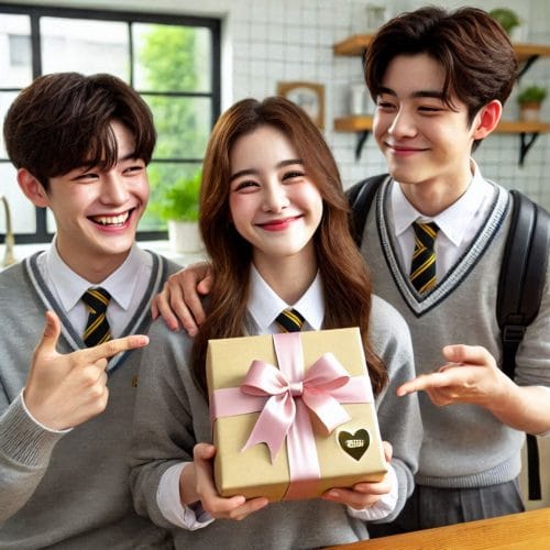 선물받은 남녀 고등학생