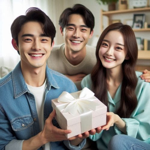 아빠에게 선물받은 대학생 남매