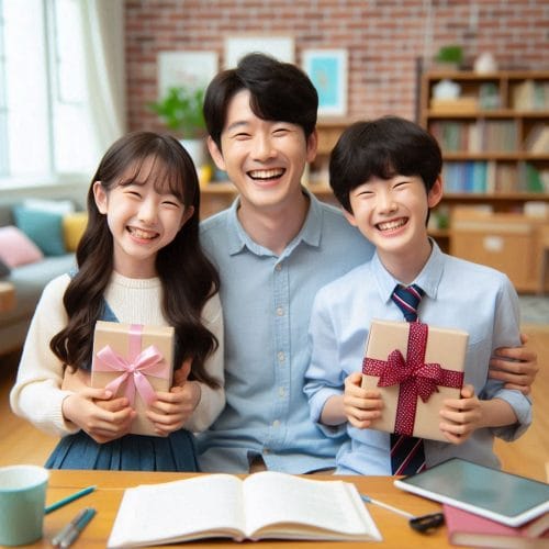 아빠에게 선물받은 초등학생 남매