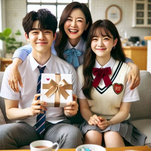 엄마에게 선물받은 고등학생 남매