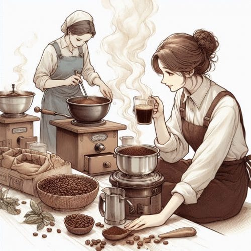 커피를 만들고 마시는 여성