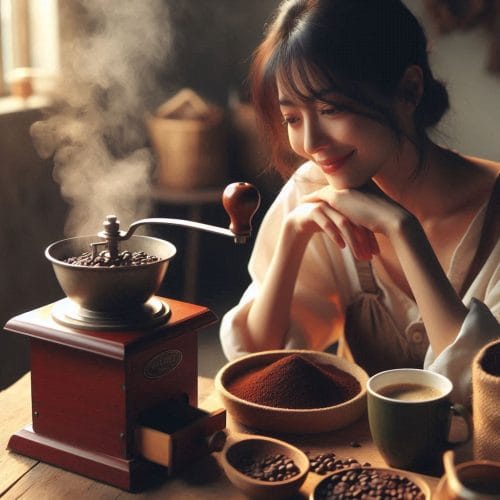 커피콩을 볶고 있는 여성