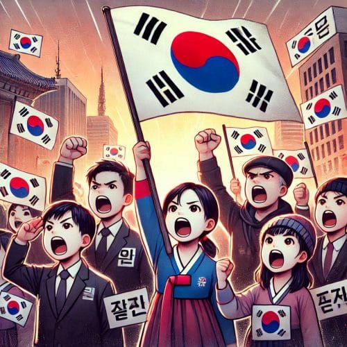 태극기 들고 시위