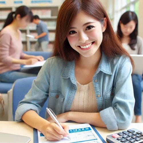 학자금 대출 신청하는 여대생
