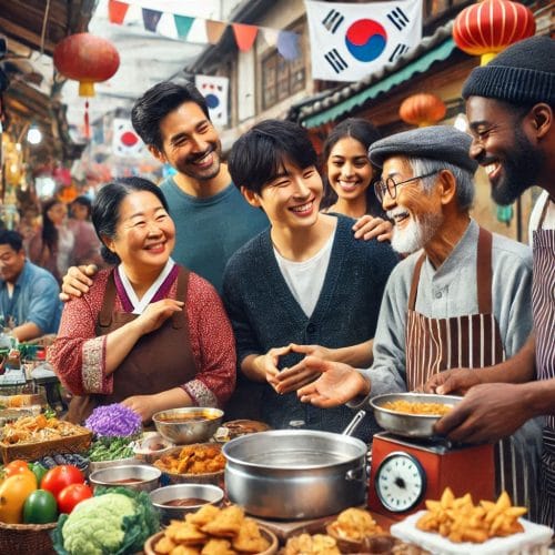 시장 소상공인들 정부자금 혜택으로 좋아하는 모습