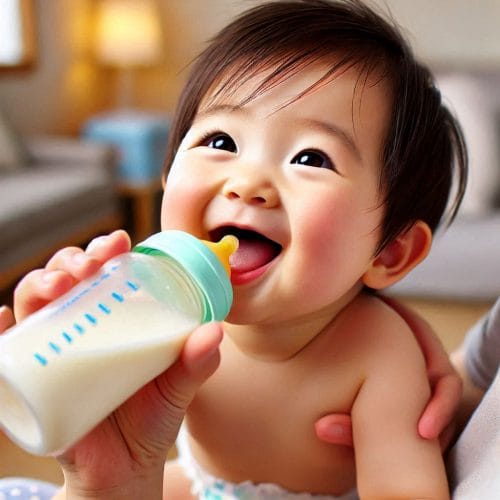 저소득층 기저귀와 조제분유 지원 사업 안내 4 귀여운 남자아기가 분유를 먹으려는 모습