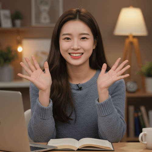 HPV 국가예방접종 (자궁경부암 예방) 2회 무료접종 7 친근하고 애교 있는 20대 중반 여성이 카메라를 보며 독자들에게 마지막 인사를 하거나 궁금한 점을 묻는 듯한 포즈
