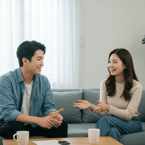 입 냄새 심한 원인 확실한 치료 및 해결 방법 5 두 사람이 마주 보고 대화하면서 활짝 웃고 있는 모습