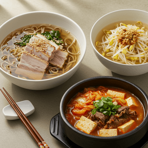 다양한 해장국 종류 (북엇국, 콩나물국 등)