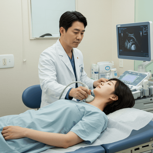 초음파 검사를 받는 환자와 의사 모습